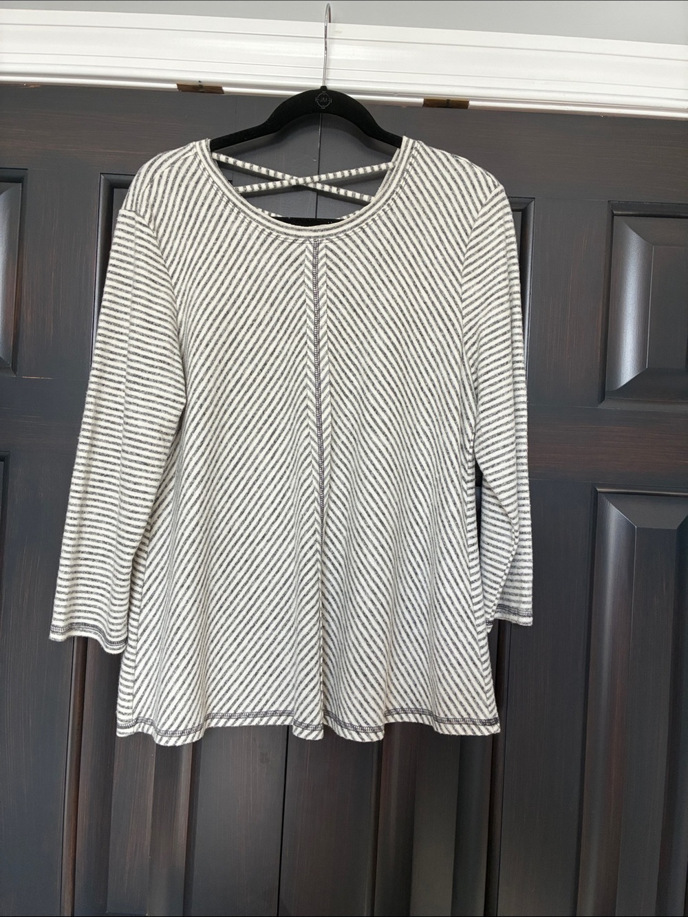 Cato Gray & White Striped Crisscross Back Top
